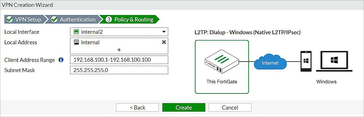 Screenshot of the VPN policy and routing settings